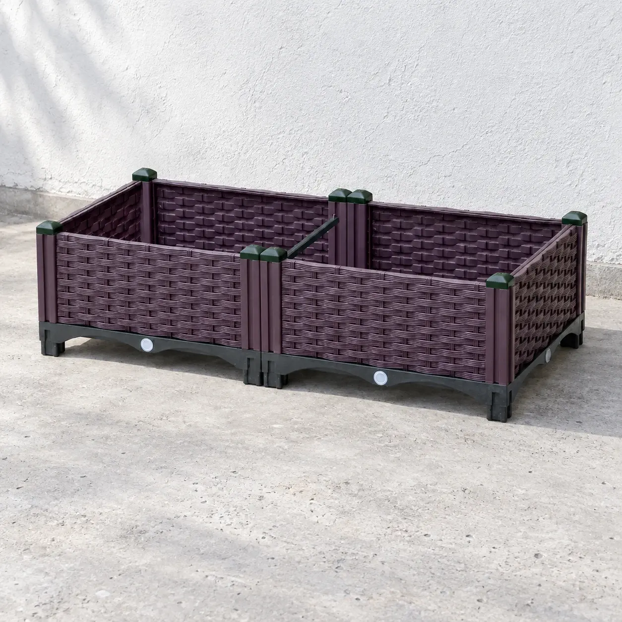 Empty two-bay planter with molded woven panels