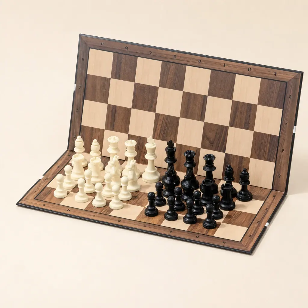 Folding Chess Set in the selected 39 cm board, resin pieces, extra queens
