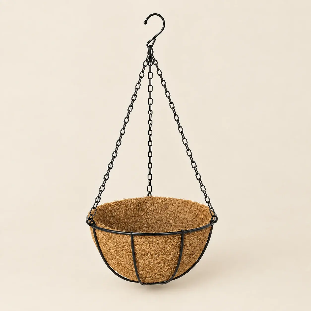 Coir Hanging Basket, selected product photographed on warm ivory