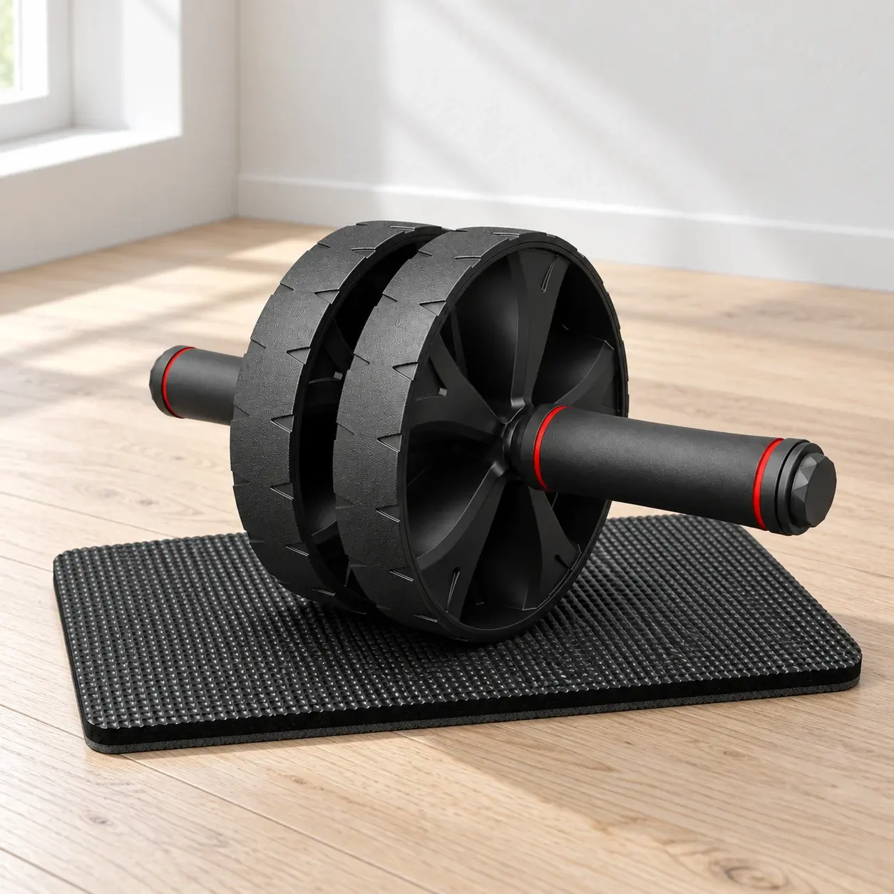Black twin-wheel core roller with its textured knee pad