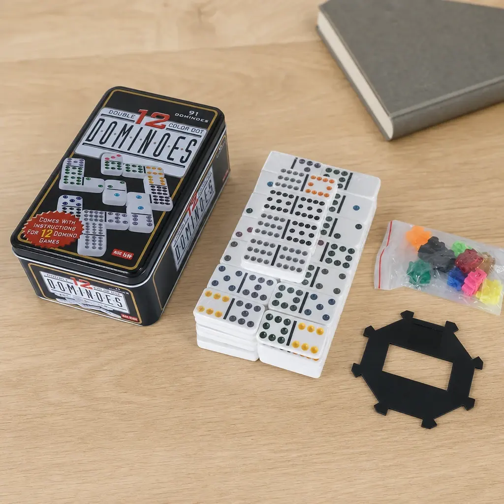 Double Twelve Domino Tin on a creative worktable