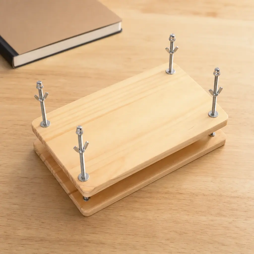 Small Bookbinding Press on a creative worktable