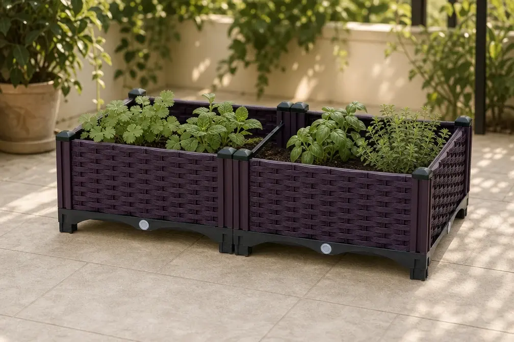Two-bay planter styled with herbs, plants and soil not included