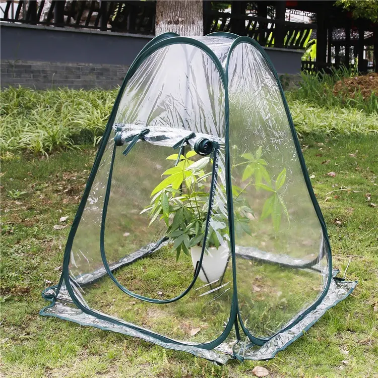Mini greenhouse in a garden; plant and pot not included
